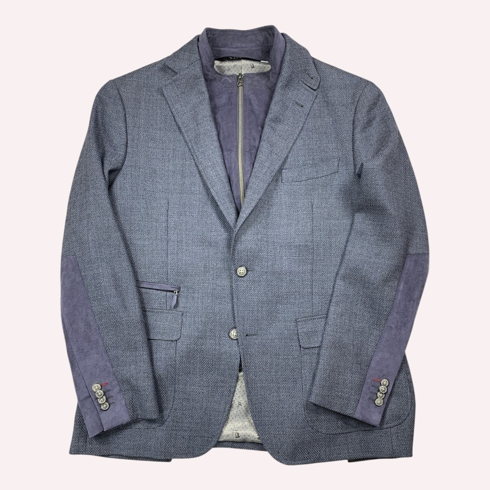 Robert Graham Downhill Sport Coat Mens 44 Wool Cashmere Zip Bib Suede Patch